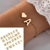 Resim Kadınlar için Şık Altın Tonlu Kalp & Alfabe Charm Bileklik - Basit Tarz, Çinko Alaşım, Günlük Kullanım İçin Mükemmel, Her Mevsim Aksesuar 