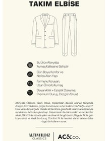 Resim Premıum Altınyıldız Erkek Grı Yünlü Slim Fit Dar Kesim Kırlangıç Yaka Kapak Cepli Desenli Takım Elbise Gri 