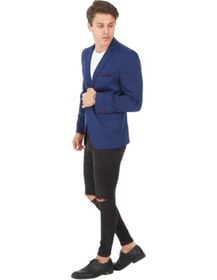 Resim Sposo 5104 Dar Kalıp Örme Kumaş Lacivert Erkek Blazer Ceket Lacivert 