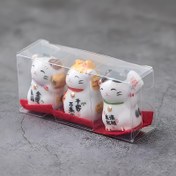 Resim 3 Adet Mini Seramik Şanslı Kediler, Japon Maneki-Neko Figürleri, Elektrik Gerektirmeyen, Şans İçin, Kitaplık, Oturma Odası, Ev, Ofis Dekoru, Yeni Yıl ve Evrensel Tatil Hediyesi 