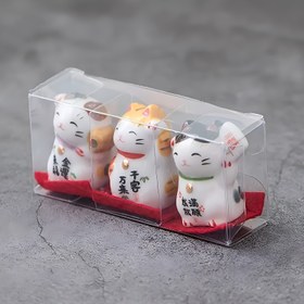 Resim 3 Adet Mini Seramik Şanslı Kediler, Japon Maneki-Neko Figürleri, Elektrik Gerektirmeyen, Şans İçin, Kitaplık, Oturma Odası, Ev, Ofis Dekoru, Yeni Yıl ve Evrensel Tatil Hediyesi 