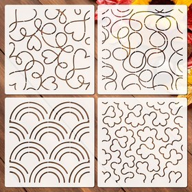 Resim 4 Adet Yorgan Kalıbı Seti, Yeniden Kullanılabilir Mylar Dikiş Desen Şablonları, Soyut Çizgi ve Geometrik Kalp Tasarımları, Kendin Yap Yorgan, Kumaş, Giysi, Tuval, Duvar Dekoru ve Sanat Projeleri için Plastik Kalıp Seti 