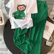 Resim Rahat Baskılı Ayı T-shirt Yeşil Uzun Pantolon 