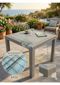 Resim Evko Mobilya Rattan 90x90 Masa, Plastik Masa, Bahçe Balkon Teras Masası, Kare Masa, Dış Mekan Masası Cappuccino 