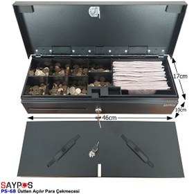 Resim Saypos PS68-24V Flip Top Anahtardan Ve Pos Bağlantılı Üstü Açılır Metal Para Kasası Para Çekmecesi 46x17x10 CM 