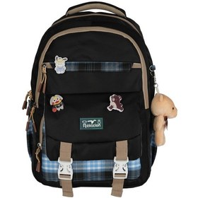 Resim Relaxion Kore Tarzı Siyah-mavi Su Geçirmez Astarlı Kumaş Sırt Çantası 1396 Siyah - Mavi 