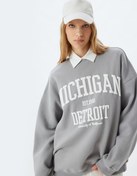 Resim Bisiklet Yaka Sweatshirt Oversize Kolej Baskılı Uzun Kollu Şardonlu 