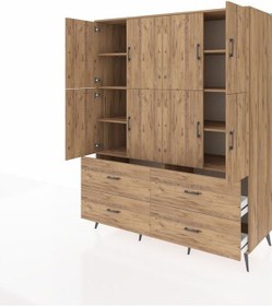 Resim Kronos Gardrop 8 Raflı 4 Çekmeceli 8 Kapaklı 176x59x221 Çam-çam Beyaz 