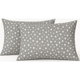 Resim Desenli Pamuklu Yıldız Desen Yastık Kılıfı 2 Adet 50 X 70cm Gri 