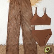 Resim Şık! Yeni Gelen Kızlar Artı Boyutlu İns Stil Moda Bikini Uzun Pantolon Mayo Kapak Günlük Tatil Spa Bikini Seti 3 Adet 