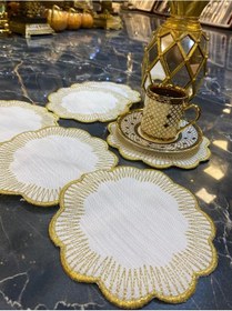 Resim Shems Gold 6'lı Kokteyl Sunum Peçetesi Maraş İşi Sırma Nakış İşle 