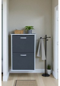 Resim Eliusta Holen Antrasit Renk Ayakkabılık 2 Düşer Kapak 52 Cm Genişlik Kapı Önü Asma Ayakkabılık 52x74x26 Cm Antrasit 