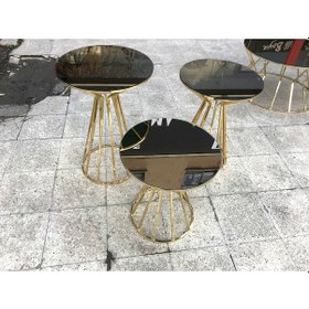 Resim Brc CADDE Zigon Sehpa Takım MODEL Siyah Düz Temper Cam Metal Altın Kaplama Ayak El Yapım 