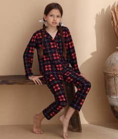 Resim ELİTOL Ekose Desen Süet Örme Uzun Kol Anne-Kız Düğmeli Pijama Takımı 