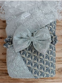 Resim Dantelli Lüks Bebek Kundağı Unisex Bebek Dış Kundak Battaniyesi Hastane Çıkışı Mevlütlük Hediyelik Gümüş 