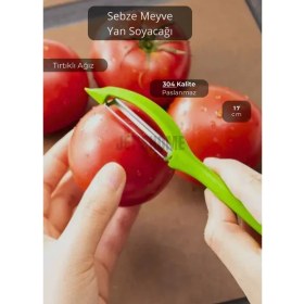 Resim Meyve Soyacağı Paslanmaz Sebze Soyacağı Yan Soyacak Çelik Yeşil 17 cm 