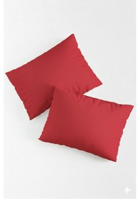 Resim Vevra 2 Li Düz Kırmızı Renk Yastık Kılıfı Pamuklu Kumaş Fermuarlı Gri 