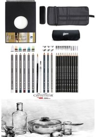 Resim Alex Schoeller A5 300 Gr Cretacolor 6'lı Aquarell Sulandırılabilir Fırçalı Rulo Kalemlik Eskiz Seti 