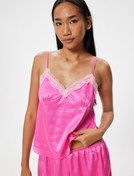 Resim Saten Pijama Üstü İnce Askılı Dantelli 