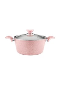 Resim 28 Cm Granit Derin Tencere Cam Kapak - Pembe Pembe 