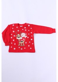 Resim Hçm Çocuk Yılbaşı Sweat Noel Baba Ve Kar Tanesi Baskılı Ribanalı E29 Hcm00346 Kırmızı 