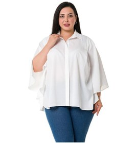 Resim Büyük Beden Pelerin Kollu Gizli Patlı Pilikaşe Detaylı Beyaz Gömlek-beyaz Beyaz 