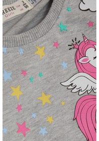 Resim Breeze Kız Çocuk Sweatshirt Unicorn Baskılı 2-6 Yaş, Gri Melanj-gri Melanj Gri Melanj 