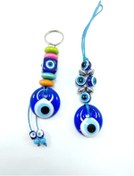 Resim Ennea Art Nazar Boncuğu Anahtarlık Zar + Araba Dikiz Ayna Süsü Beşli Göz Nazarlık Ikili Hediyelik Set 