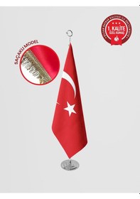 Resim Türk Makam Bayrağı - Saçaklı Krom Set 100 x 150 CM 