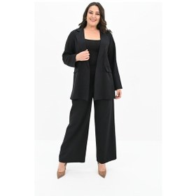 Resim Kadın Büyük Beden Geniş Paça Ceket Pantolon Takım 9008-25 