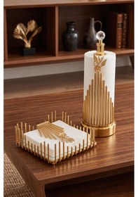 Resim 2li Gold Metal Aynalı Çiçek Model Lüks Kare Peçetelik Ve Gold Metal Çiçek Model Lüks Havlu Peçetelik Altın 