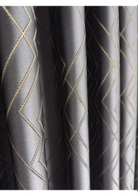Resim Prizma Desen Bakır Çizgili Antrasit Fon Perde 1/3 Sık Pile Antrasit 