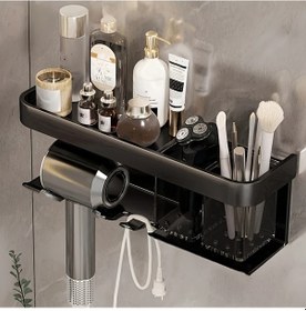 Resim Xuweiwei Siyah- Büyük Kapasiteli Alüminyum Saç Kurutma Makinesi Askısı 2 Kare Kupa İle Duvar Montaj Siyah 