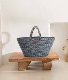 Resim Koza Home Cesta El Yapımı Pamuklu Lacivert Krem Hasır Çanta Plaj Gündelik D Standart Çok Renkli 