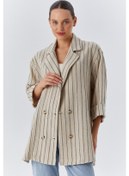 Resim Mixray 4550 Kadın Yanları Yırtmaçlı Keten Uzun Ceket Naturel Naturel 