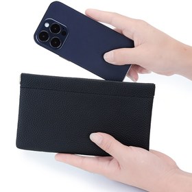 Resim Otomatik Kapatma Özellikli Büyük Kapasiteli Şık Siyah Suni Deri Cüzdan - Minimalist Litchi Dokusu, Kartlar, Nakit, Telefon, Pasaport & Ehliyet Saklama için İdeal, Kartlık Cüzdan 