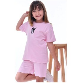 Resim Zuzunga Ribana Beybi Overlok Detaylı Kuromi Nakışlı Alt-üst Takım Pembe 