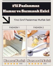 Resim MorBebe Lüks Çelik Hamur Kesme Aparatı I Çelik Sarımsak Ezeceği I 2'li Kombin Set 
