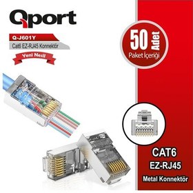 Resim Qport Q-j601y Cat6 50 Lik Paket Ez-rj45 Metal Yeni Nesil Konnektör 