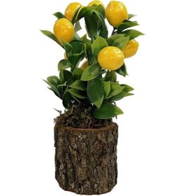 Resim Yapay Ahşap Kütük Saksılı Limon Dekoratif Hediye Lm100 