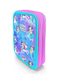 Resim Coral High Kids Mor Pembe Unicorn Deniz Kızı Desenli Çift Katlı Kalem Çanta 11138 Lila 