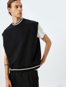 Resim Bisiklet Yaka Çizgi Detaylı Şardonlu Pamuklu Oversize Süveter 