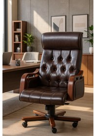 Resim Green Chester Ahşap Yönetici Koltuğu Makam Koltuğu Ofis Koltuğu Kahverengi 