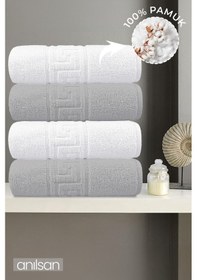 Resim 4'lu Greek Gri-beyaz El Havlusu - 50x90 Cm, 225 Gr, %100 Pamuk, Spa Ve Otel Havlusu Gri - Beyaz 