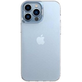 Resim CaseWorld Uyumlu Iphone 14 Pro Kapak Lens Standlı Sararmaz Şeffaf Silikon Kılıf - Mavi 