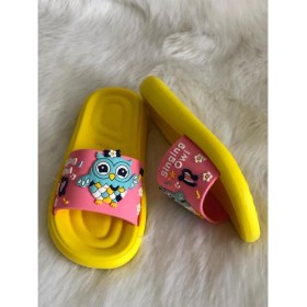 Resim Kuş Desenli Sarı Pembe Anatomik Taban Kaydırmaz Plastik Kız Çocuk Havuz Deniz Plaj Evve Sokak Terlik 