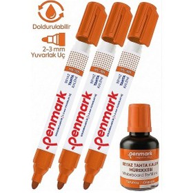 Resim Turuncu Yazı Tahta Kalemi 3 Adet Ve Yazı Tahta Mürekkebi 30 Ml 1 Adet Doldurulabilir Tahta Kalemi Beyaz Yazı Tahtası 