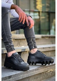 Resim Kb-056 Kuback Siyah Cilt Siyah Yüksek Taban Günlük Spor Ayakkabı Beyaz 