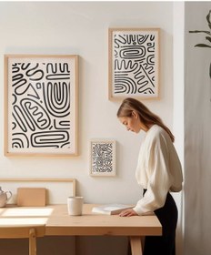 Resim Çerçevesiz Poster Monokrom Soyut Desenler 3'lü 
