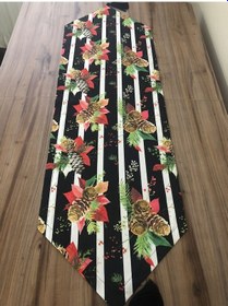 Resim Çizgili Kozalak Yılbaşı Desenli Runner Çok Renkli 